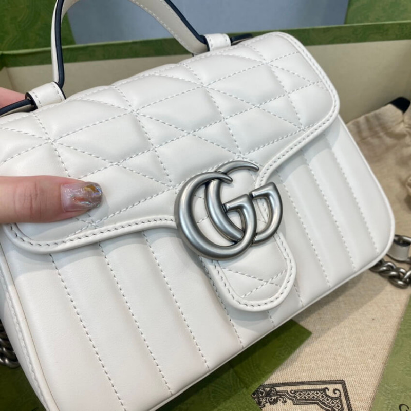 Wholesale Luxury Gucci Gg Marmont White Matelasse Leather Mini Top Handle Bag 583571 - Image 6