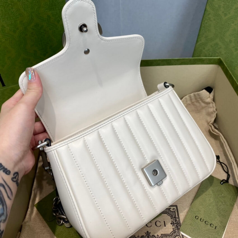 Wholesale Luxury Gucci Gg Marmont White Matelasse Leather Mini Top Handle Bag 583571 - Image 9