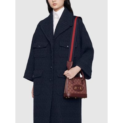 Alternative view of Wholesale Luxury Gucci Horsebit 1955 Gg Mini Bag 677212 In Burgundy Gg Canvas