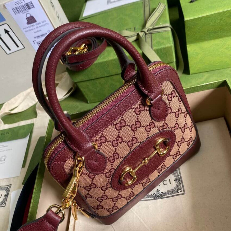 Wholesale Luxury Gucci Horsebit 1955 Gg Mini Bag 677212 In Burgundy Gg Canvas - Image 9