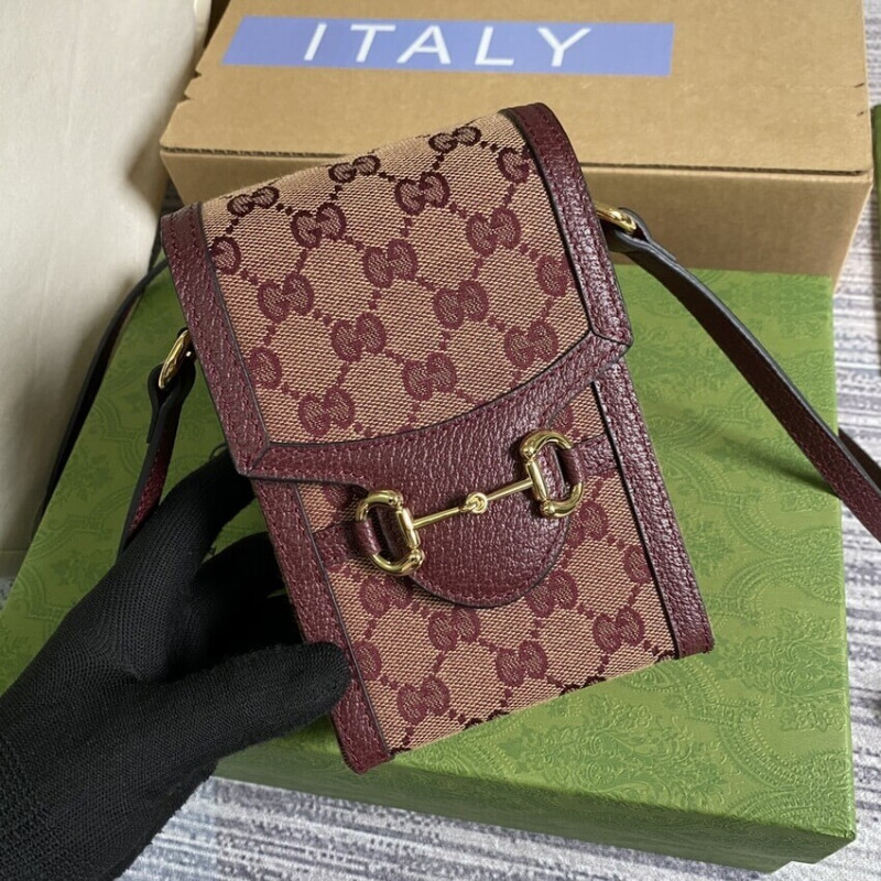 Wholesale Luxury Gucci Horsebit 1955 Mini Bag 625615 In Burgundy Gg Canvas - Image 3