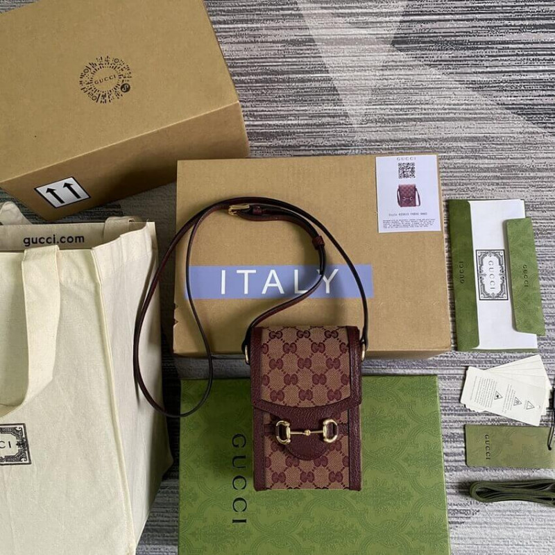Wholesale Luxury Gucci Horsebit 1955 Mini Bag 625615 In Burgundy Gg Canvas - Image 4