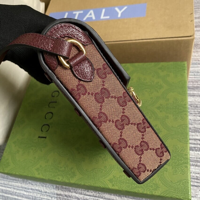 Wholesale Luxury Gucci Horsebit 1955 Mini Bag 625615 In Burgundy Gg Canvas - Image 6