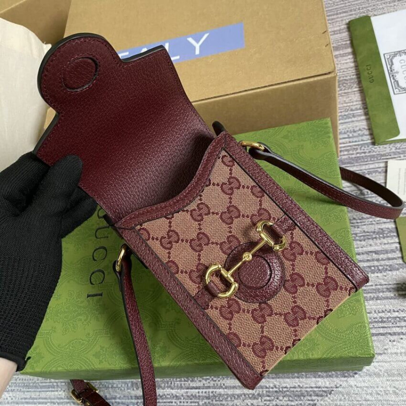 Wholesale Luxury Gucci Horsebit 1955 Mini Bag 625615 In Burgundy Gg Canvas - Image 9