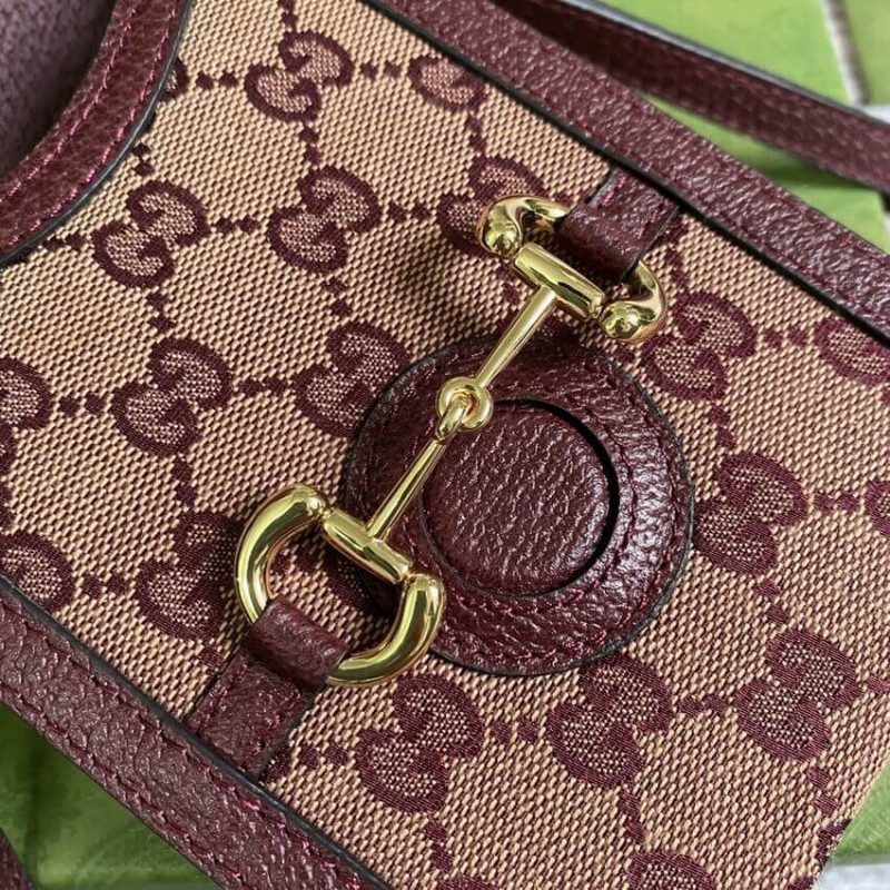 Wholesale Luxury Gucci Horsebit 1955 Mini Bag 625615 In Burgundy Gg Canvas - Image 10