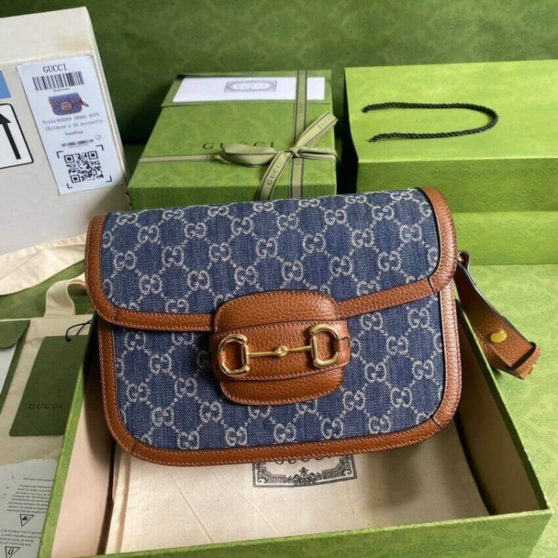 Wholesale Luxury Gucci Horsebit 1955 Small Bag 602204 In Blue Denim - Image 2