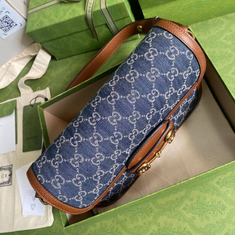 Wholesale Luxury Gucci Horsebit 1955 Small Bag 602204 In Blue Denim - Image 6