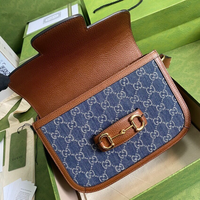Wholesale Luxury Gucci Horsebit 1955 Small Bag 602204 In Blue Denim - Image 7