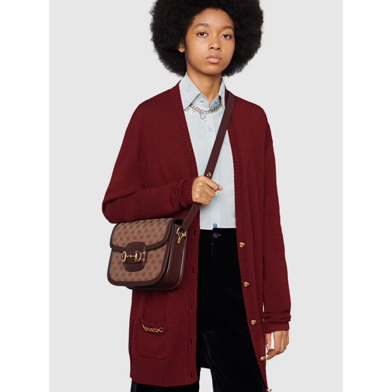 Wholesale Luxury Gucci Horsebit 1955 Small Bag 602204 In Burgundy Gg Canvas - Image 2