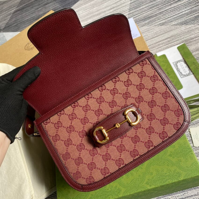 Wholesale Luxury Gucci Horsebit 1955 Small Bag 602204 In Burgundy Gg Canvas - Image 11