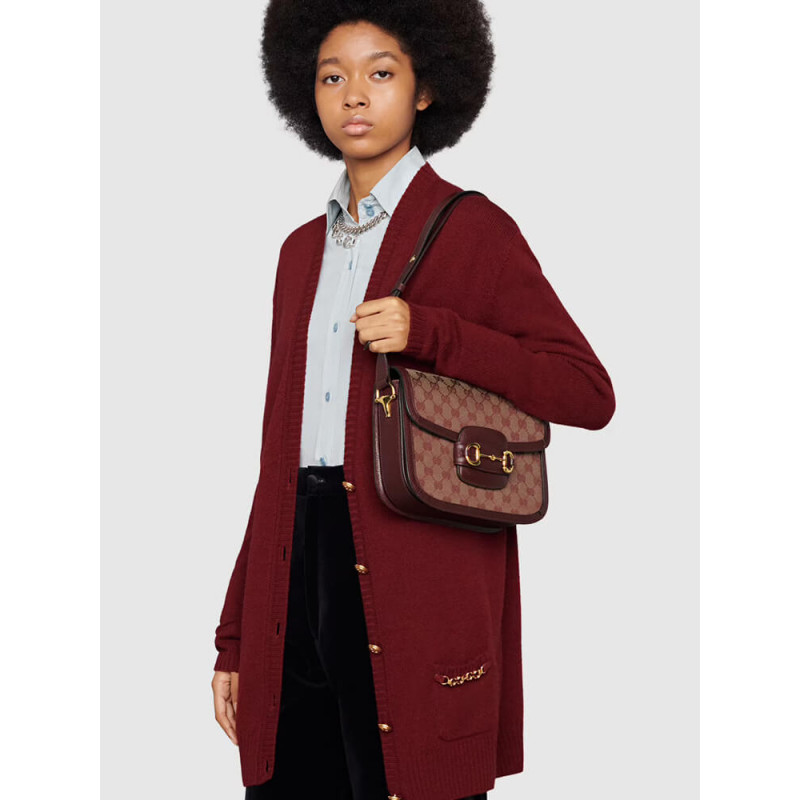 Wholesale Luxury Gucci Horsebit 1955 Small Bag 602204 In Burgundy Gg Canvas - Image 3