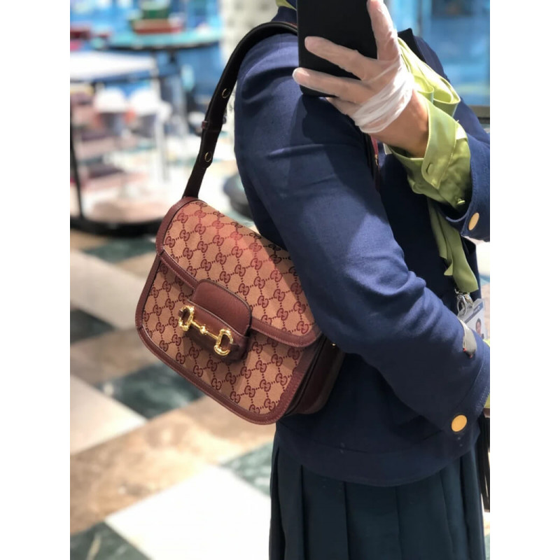 Wholesale Luxury Gucci Horsebit 1955 Small Bag 602204 In Burgundy Gg Canvas - Image 4
