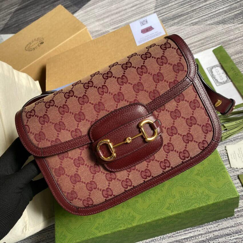 Wholesale Luxury Gucci Horsebit 1955 Small Bag 602204 In Burgundy Gg Canvas - Image 5