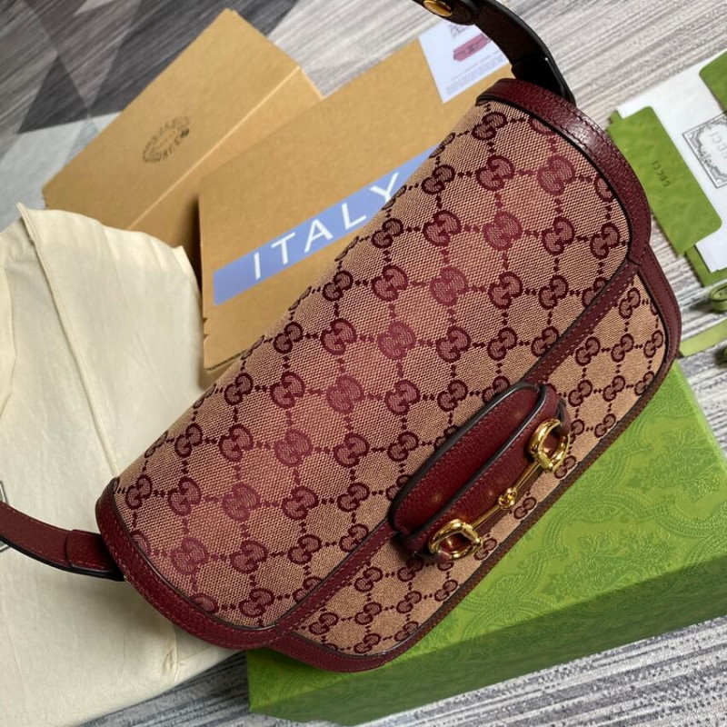 Wholesale Luxury Gucci Horsebit 1955 Small Bag 602204 In Burgundy Gg Canvas - Image 8