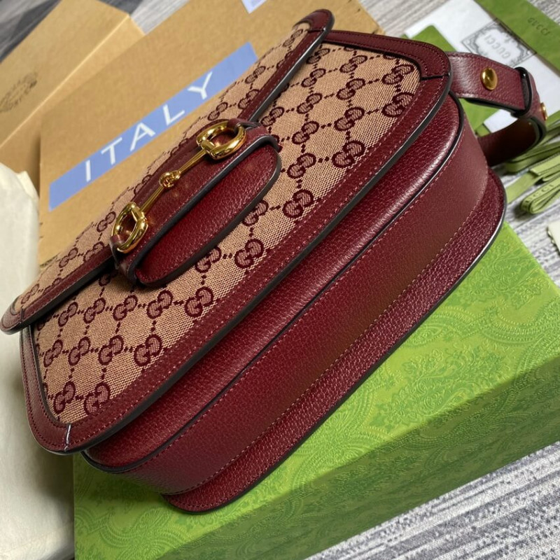 Wholesale Luxury Gucci Horsebit 1955 Small Bag 602204 In Burgundy Gg Canvas - Image 9