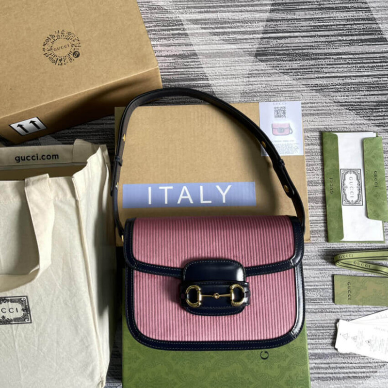 Wholesale Luxury Gucci Horsebit 1955 Small Bag 602204 Pink Corduroy - Image 5