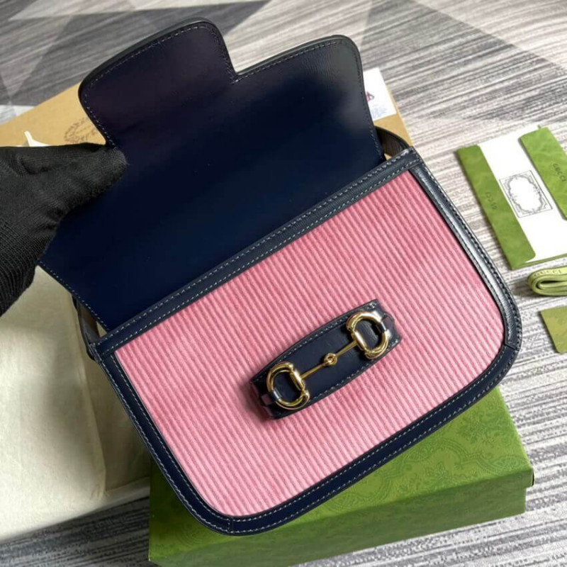 Wholesale Luxury Gucci Horsebit 1955 Small Bag 602204 Pink Corduroy - Image 10