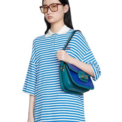 Alternative view of Wholesale Luxury Gucci Horsebit 1955 Small Shoulder Bag 602204 Blue And Green Leather