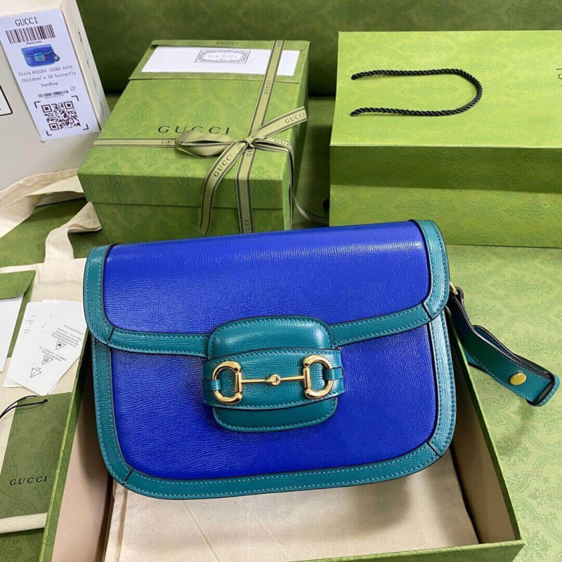 Wholesale Luxury Gucci Horsebit 1955 Small Shoulder Bag 602204 Blue And Green Leather - Image 4