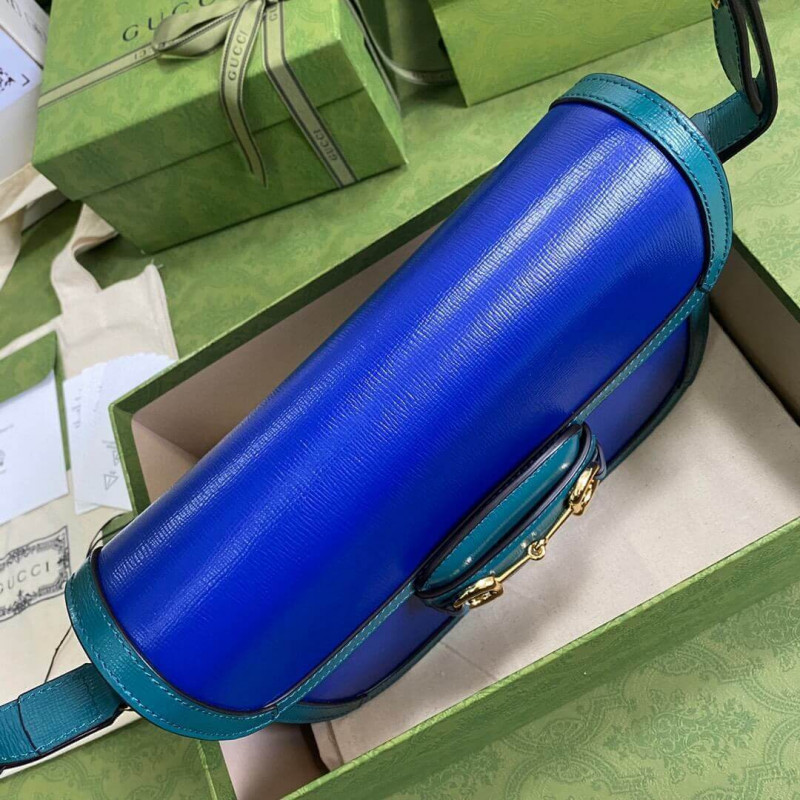 Wholesale Luxury Gucci Horsebit 1955 Small Shoulder Bag 602204 Blue And Green Leather - Image 7