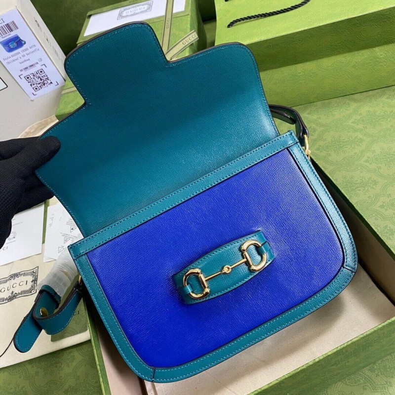Wholesale Luxury Gucci Horsebit 1955 Small Shoulder Bag 602204 Blue And Green Leather - Image 9
