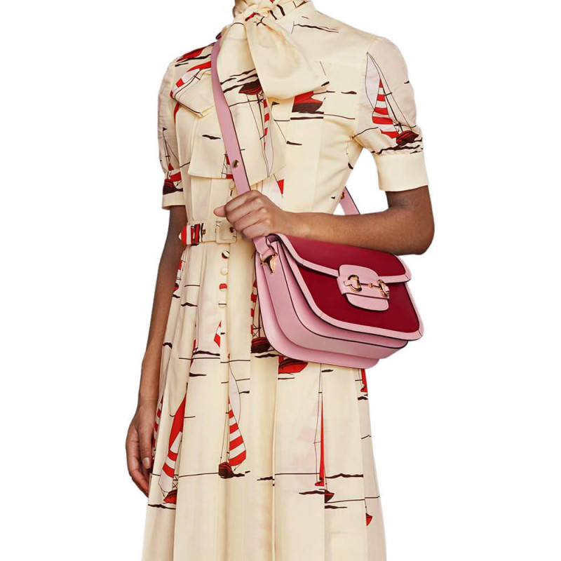 Wholesale Luxury Gucci Horsebit 1955 Small Shoulder Bag 602204 Red And Pink Leather - Image 3