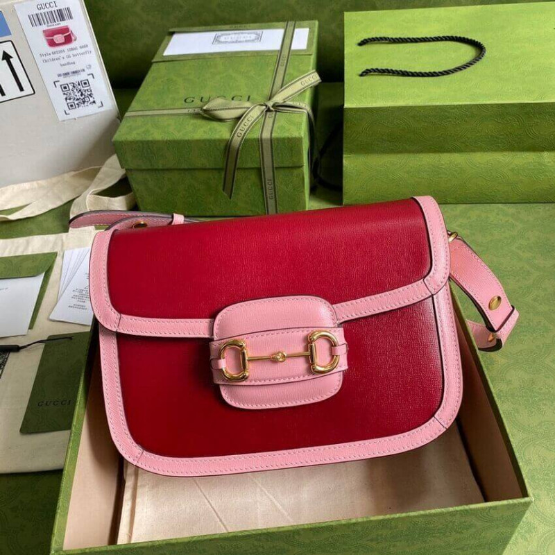Wholesale Luxury Gucci Horsebit 1955 Small Shoulder Bag 602204 Red And Pink Leather - Image 4