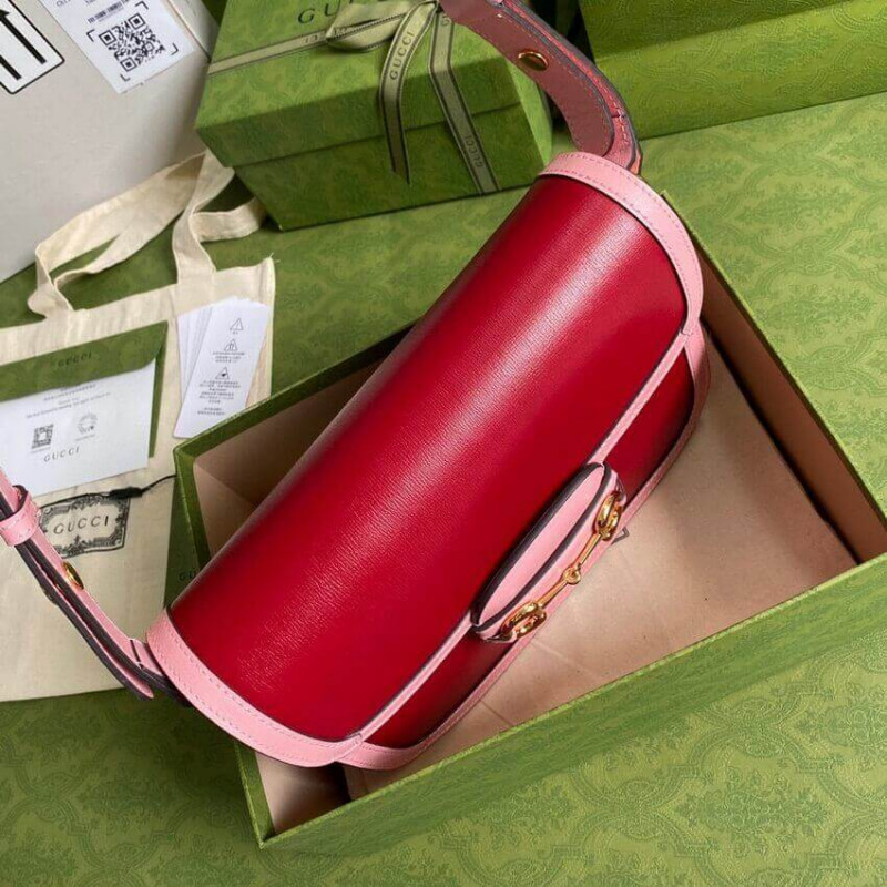 Wholesale Luxury Gucci Horsebit 1955 Small Shoulder Bag 602204 Red And Pink Leather - Image 7