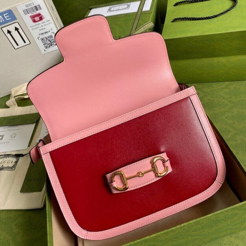Wholesale Luxury Gucci Horsebit 1955 Small Shoulder Bag 602204 Red And Pink Leather - Image 9