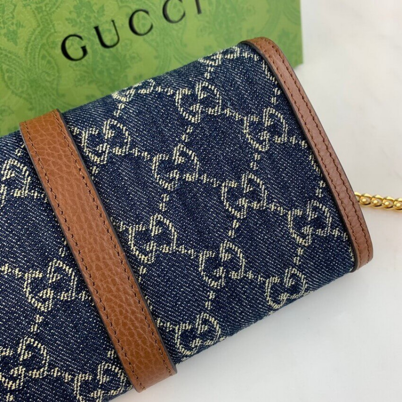 Wholesale Luxury Gucci Jackie 1961 Chain Wallet 652681 In Blue Denim - Image 11
