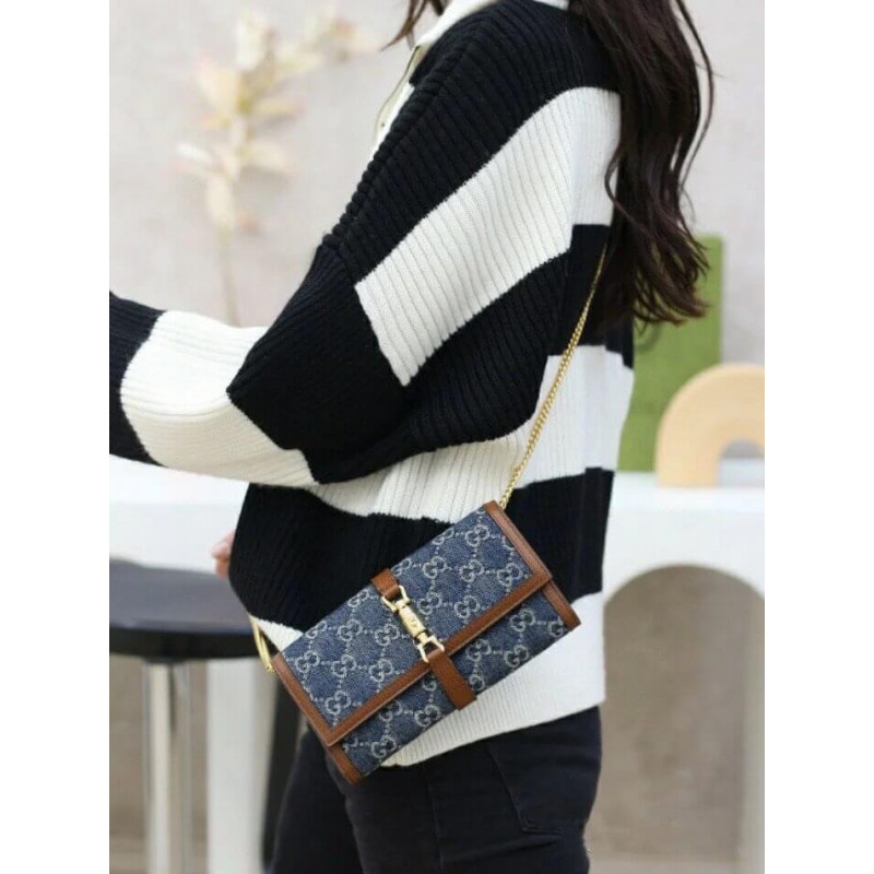Wholesale Luxury Gucci Jackie 1961 Chain Wallet 652681 In Blue Denim - Image 3