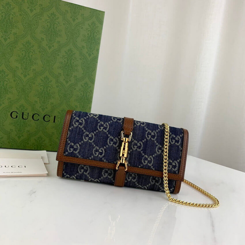 Wholesale Luxury Gucci Jackie 1961 Chain Wallet 652681 In Blue Denim - Image 4