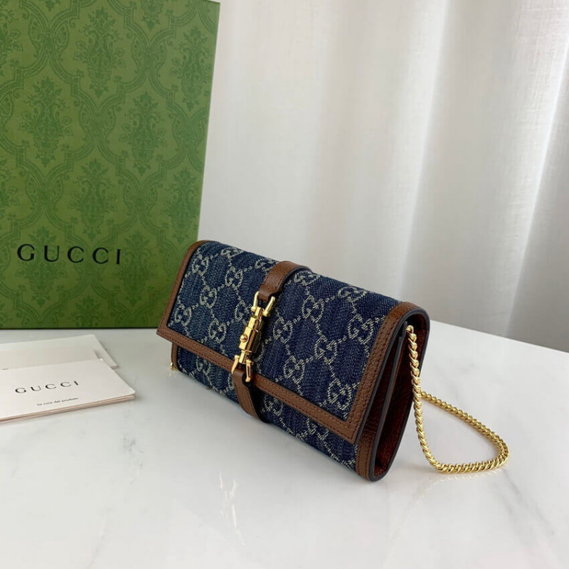 Wholesale Luxury Gucci Jackie 1961 Chain Wallet 652681 In Blue Denim - Image 5