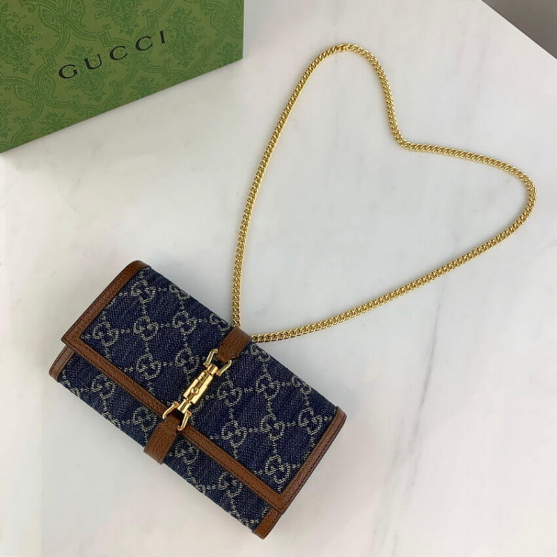 Wholesale Luxury Gucci Jackie 1961 Chain Wallet 652681 In Blue Denim - Image 7