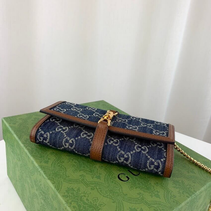 Wholesale Luxury Gucci Jackie 1961 Chain Wallet 652681 In Blue Denim - Image 8