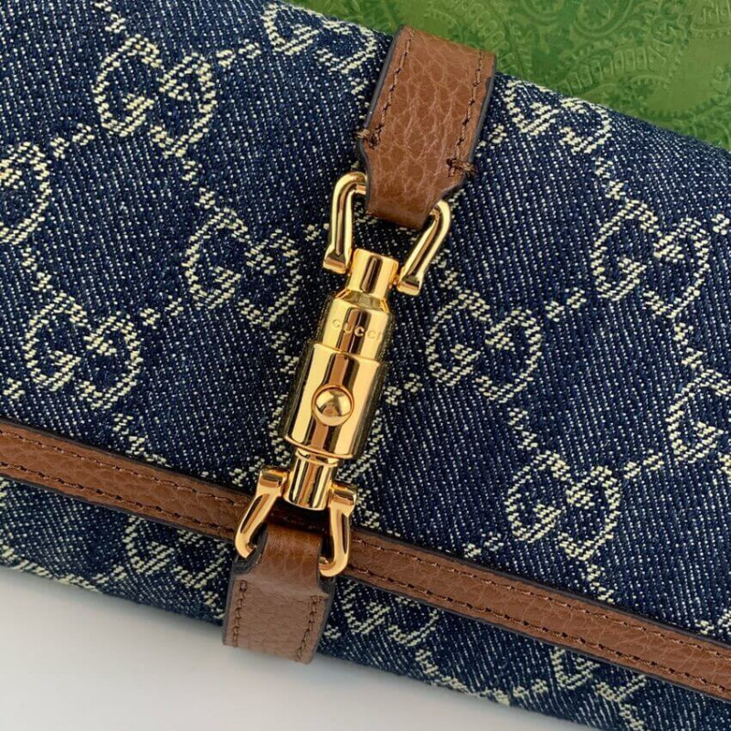 Wholesale Luxury Gucci Jackie 1961 Chain Wallet 652681 In Blue Denim - Image 9