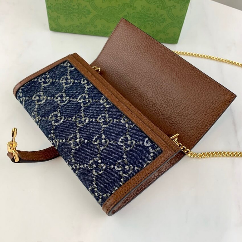 Wholesale Luxury Gucci Jackie 1961 Chain Wallet 652681 In Blue Denim - Image 10