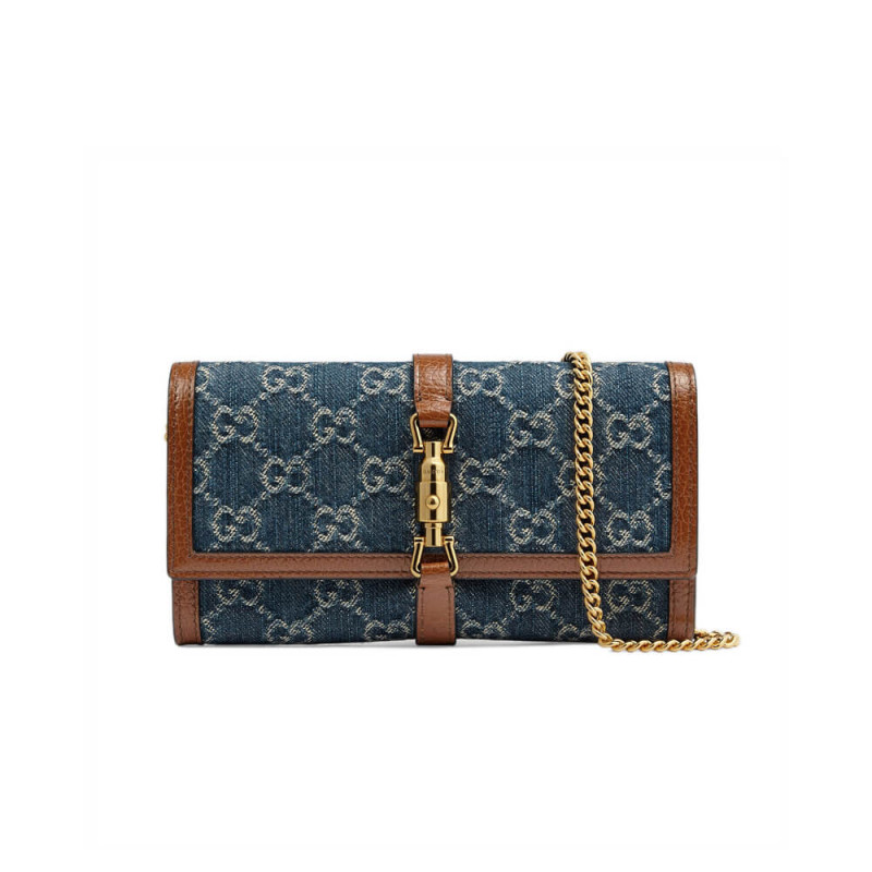 Wholesale Luxury Gucci Jackie 1961 Chain Wallet 652681 In Blue Denim