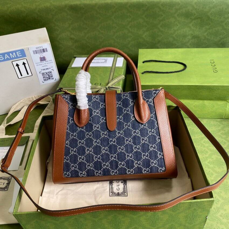 Wholesale Luxury Gucci Jackie 1961 Medium Tote Bag In Blue Denim 649016 - Image 3