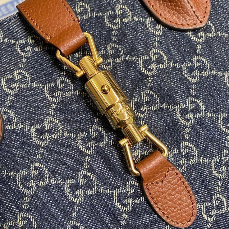 Wholesale Luxury Gucci Jackie 1961 Medium Tote Bag In Blue Denim 649016 - Image 5
