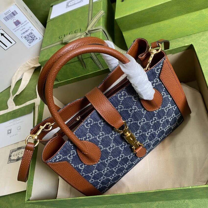 Wholesale Luxury Gucci Jackie 1961 Medium Tote Bag In Blue Denim 649016 - Image 6