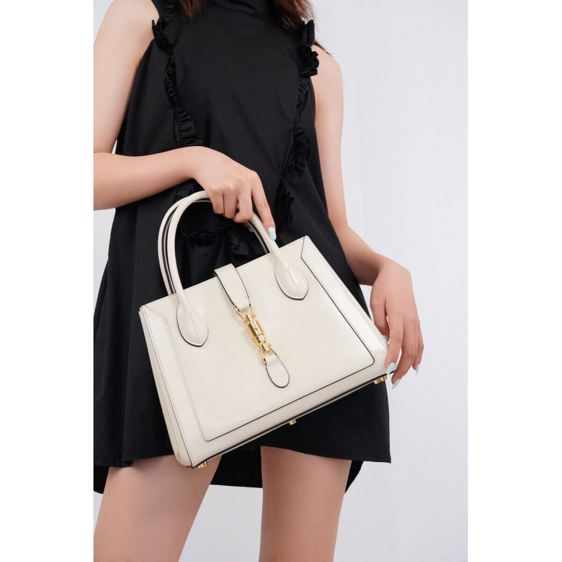 Wholesale Luxury Gucci Jackie 1961 Medium Tote Bag In White Leather 649016 - Image 3