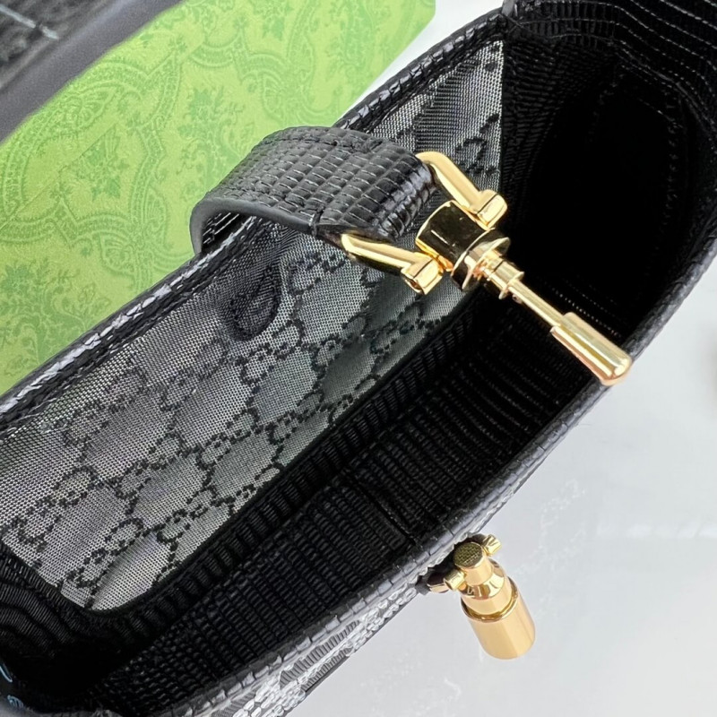 Wholesale Luxury Gucci Jackie 1961 Mini Crystal Gg Lizard Bag 677027 Black - Image 11