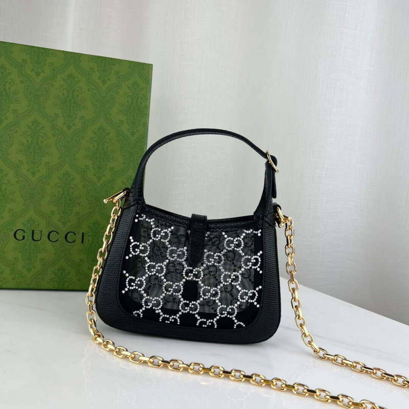 Wholesale Luxury Gucci Jackie 1961 Mini Crystal Gg Lizard Bag 677027 Black - Image 5