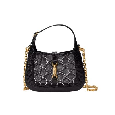 Wholesale Luxury Gucci Jackie 1961 Mini Crystal Gg Lizard Bag 677027 Black