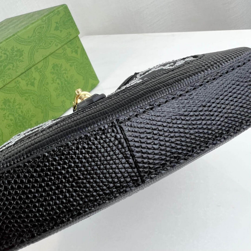 Wholesale Luxury Gucci Jackie 1961 Mini Crystal Gg Lizard Bag 677027 Black - Image 10