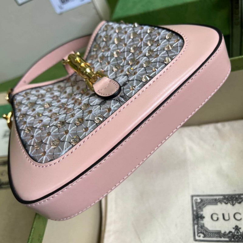 Wholesale Luxury Gucci Jackie 1961 Mini Crystal Gg Should Bag 677027 Black - Image 3