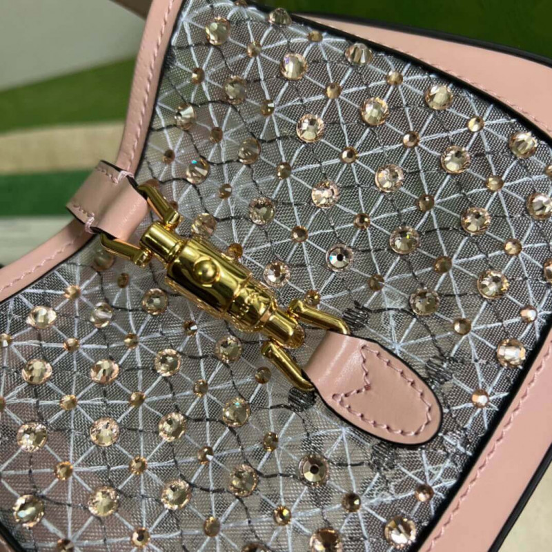 Wholesale Luxury Gucci Jackie 1961 Mini Crystal Gg Should Bag 677027 Black - Image 5