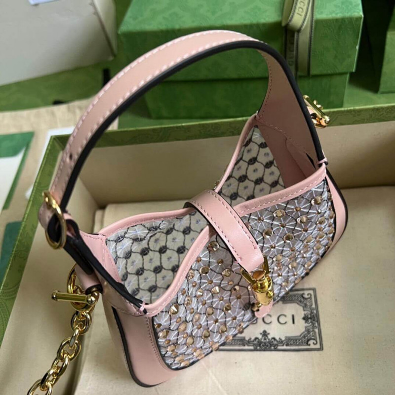 Wholesale Luxury Gucci Jackie 1961 Mini Crystal Gg Should Bag 677027 Black - Image 6