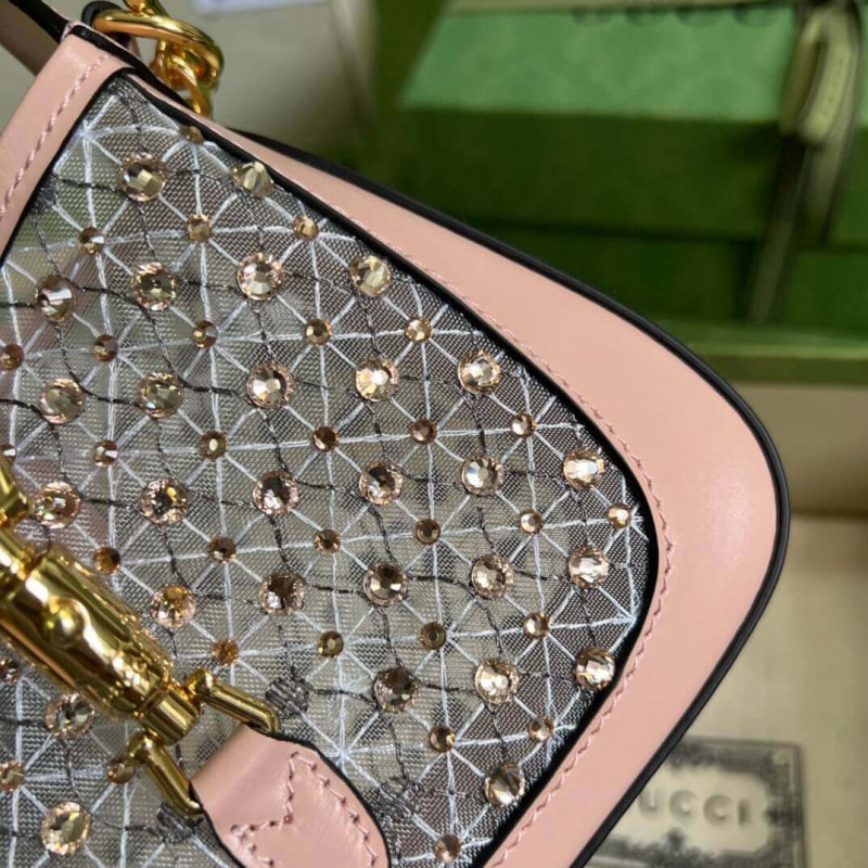 Wholesale Luxury Gucci Jackie 1961 Mini Crystal Gg Should Bag 677027 Black - Image 7
